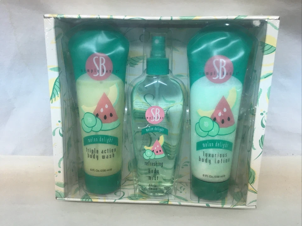 Подарочный набор Simply Basic Melon Delight Body Mist, Body Wash, лосьон для тела 8 унций - Изображение 1 из 4