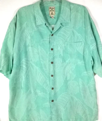 Montego Mon-Mens Hawaiian Shirt-XL Extra Large-100% Silk, Teal/Jade-Casual - Image 1 of 4