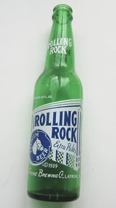 Vintage Rolling Rock Beer Glass Bottle Green 12 Oz 1960s Good Condition - Picture 1 of 3