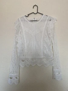 Camisa Top Mujer Encaje Costura Hueca Manga Larga Talla M - Imagen 1 de 7
