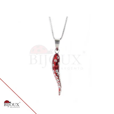 Collana Argento 925 Con Pendente Forma Corno Porta Fortuna - Immagine 1 di 3