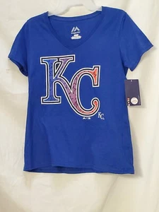 KC KANSAS CITY ROYALS MLB Baseball Majestic V Neck Womens Sz S NEW - Picture 1 of 14