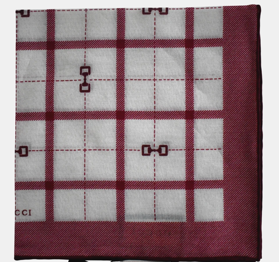 🆕️NUEVO Pañuelo Cuadrado de Bolsillo Auténtico GUCCI HORSEBIT CHECK 100% ALGODÓN Foto 1 de 4