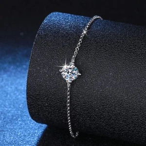 1ct D Color Round Moissanite Halo Bracelet Luxury Chain 925 Sterling Silver GRA - Picture 1 of 13