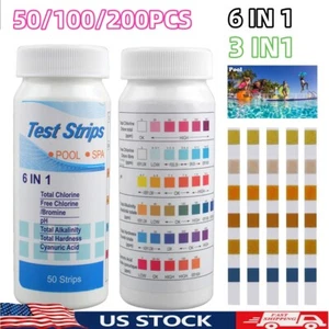 200PCS 6IN1 Chlorine Dip Test Strips Hot Tub SPA Swimming Pool PH Tester Paper - Picture 1 of 19