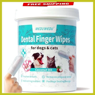 天然牙齿清洁狗和猫手指湿巾 - 减少斑块,60 件 — 第 1/4 张图片