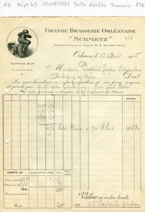 Dépt 45 - Orléans - Belle Entête Grande Brasserie Orléanaise Modèle N° 3 de 1925 - Picture 1 of 1