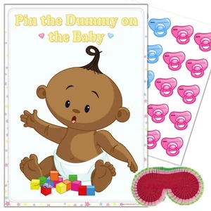 GIOCO BABY SHOWER ETNICO - Pin the Dummy Ciuccio Benda UNISEX 10,20,30,40 - Foto 1 di 9