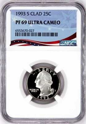 1993-S Washington Proof Quarter, Graded PF69UC by NGC * OSR Patriotic Label - Image 1 of 4