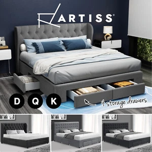 Artiss Bed Frame Queen Double King Size Base With Storage Drawers - Picture 1 of 22