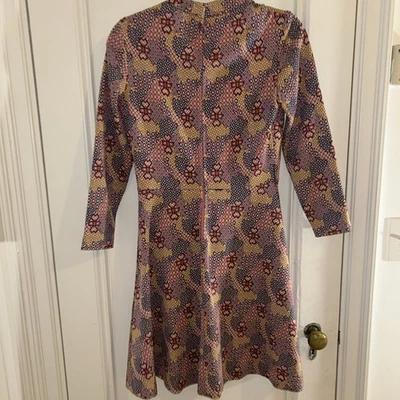 VINTAGE Mod Años 60 Mujeres Geométrico Femenino Retro Cremallera Línea A Talla S Kay Windsor Foto 1 de 4