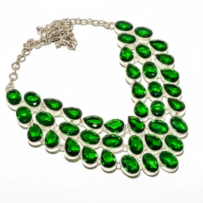 Natural Tourmaline Gemstone Chain Necklace 925 Sterling Silver Indian - Image 1 of 4