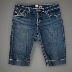 KUT from the Kloth Denim Capri Shorts Womens Size 6 Dark Wash White Stitch - Picture 1 of 9