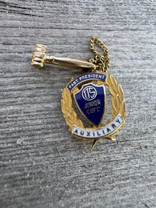 Vintage US COFC Lapel Pin Gold Tone Enamel Junior Past President Auxiliary Gavel - Picture 1 of 5