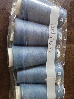 Sew-right Overlock Thread Cones • Color: Dusty Blue. Lot Of 5. - Image 1 of 2