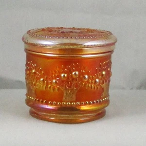 FENTON ORANGE TREE MARIGOLD CARNIVAL GLASS POWDER JAR - Picture 1 of 5