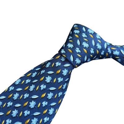 Ferragamo Corbata de Seda Alta Calidad Azul Botánico Patrón Completo Foto 1 de 4