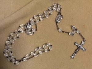 Vintage DiRoma Sterling Silver Clear Crystal Faceted Glass Rosary 21” Catholic - Picture 1 of 7