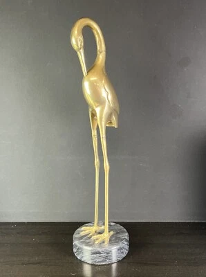 "Estatua grúa de latón vintage 28"" base de mármol MCM Foto 1 de 4