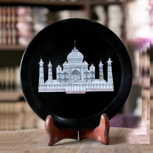 10" Runde Schwarz Marmor Käseplatte Mopp Taj Mahal Inlay für Mehrzweck - Bild 1 von 8