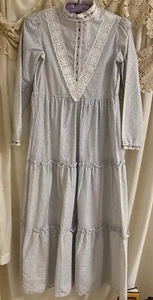 Vintage Prairie Maxi Dress Little Girls JC Penney Sz 12 Swiss Dot White Navy - Picture 1 of 9