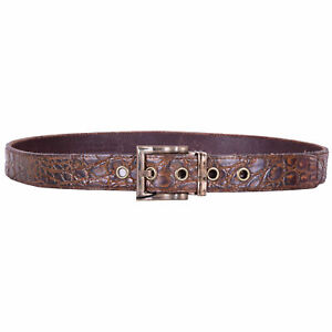 DOLCE & GABBANA Destroyed Caiman Crocodile Leather Belt Brown with Buckle 07420