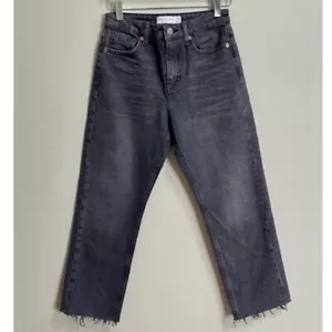 NWT TOPSHOP Washed Black High Waist Raw Hem Straight Jeans Size 26 - Picture 1 of 10