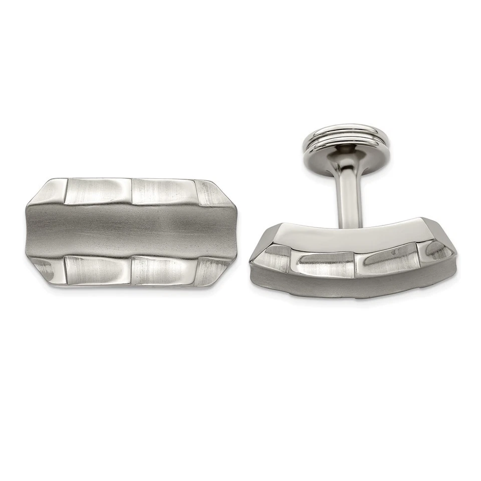 Edward Mirell Titanium Brushed & Polished Faceted Edges Cufflinks - Image 1 of 3