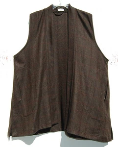 NEW Eskandar DARK BROWN TWEED 100% Cashmere Long Waist Coat Vest O/S $1190 - Picture 1 of 4
