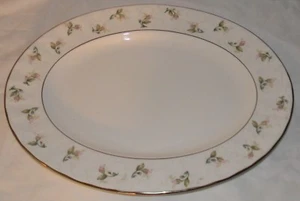 Gorham Lady Anne 14" Oval Serving Platter Pink Rose Bouquet Platinum Trim - Picture 1 of 7