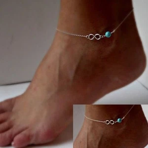 Lucky Bead Infinity Foot Sandal Bracelet Anklet Beach Ankle Chain Silver 8 Gift - Picture 1 of 1
