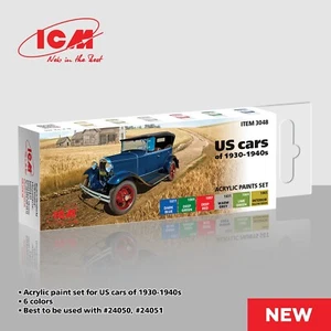 Acrylic paints set for US cars of 1930 – 1940 Grey Yellow Red Green Blue ICM3048 - Picture 1 of 7