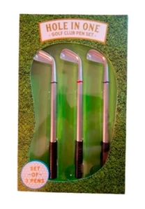 *New* Eccolo Hole In One Set Of 3 Novelty Golf Club Pens Great Gift For Golfers! - Picture 1 of 3