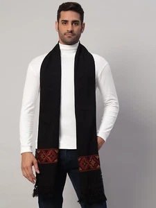 Negro Lana Cachemira Bufanda Hombre Invierno Cuello Wraps Mano Tejido Trabajo - Imagen 1 de 8