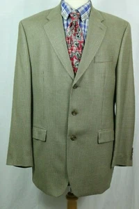 Men's Ralph Lauren 44L Silk Wool Blend Sport Coat Button Tan Brown Houndstooth - Picture 1 of 10