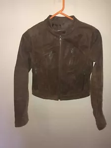 Levi’s Distressed Brown Mocha Genuine Leather Moto Biker Jacket Womens Small - Picture 1 of 16