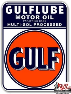 (GULF-16) 18" X 13.25" SQ GOLFO LUBSTER CALCOMANÍA LATERAL LATA DE ACEITE TANQUE GASOLINA BOMBA GASOLINA - Imagen 1 de 1