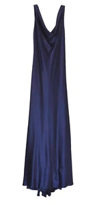 ABS Allen Schwartz Bias Cut Cowl Neck Satin Gown 6 Blue Open Back 90s 30s USA - Picture 1 of 20