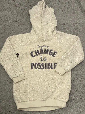 Moletom com capuz aconchegante H&M Girl's World Wildlife Federation CHANGE marfim tamanho EUA 6-8 anos - Imagem 1 de 4