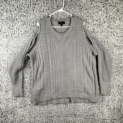 Lane Bryant Sweater Womens 26/28 Plus Gray Long Sleeve Cold Shoulder Knit Boho - Image 1 of 4