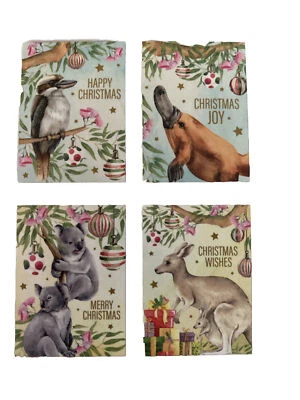4 X Australiana Aussie Christmas Cards Cute~ Koala~Kangaroo- Kookaburra Platypus