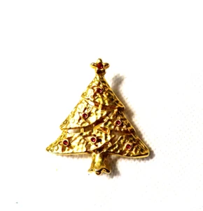 Weihnachten Gold Baum rote Glühbirnen Urlaub Brosche Anstecknadel - Bild 1 von 2