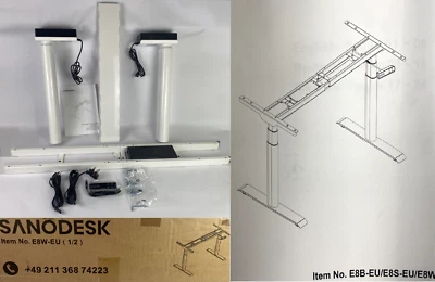 Sanodesk E8W -EU Schreibtisch höhenverstellbar Memory Gestell Weiß Paket 1/2 NEU - Bild 1 von 4