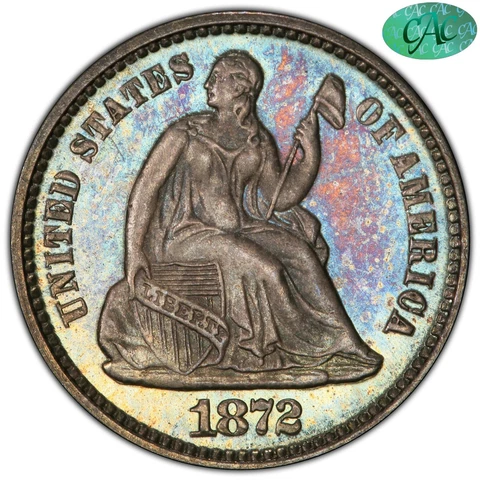 1872 H10C PR66 PCGS CAC Seated Liberty Dime Toned Color  |  Paradime Coins Cover