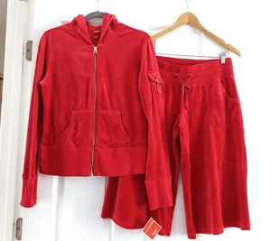 Mossimo Damen XL Langarm Hoodie Velour weites Bein Cropped Capri Hose L Y2K - Bild 1 von 13