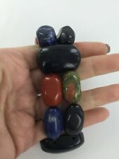 Genuine Sodalite, Unakite, Iron Stone & Onyx Large Stretch Bracelet 6.5-7.5"