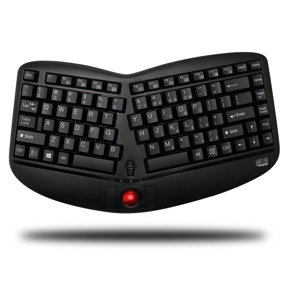 Adesso WKB3150UB Wireless Ergonomic Keyboard With Builtin Removable Trackball