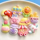 10 Pieces Mixed Resin Foods Bus Flower Hat Flatback Buttons for Crafts DIY Decor