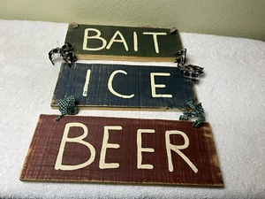 Köder Eis Bier Hütte Schild Block Lodge primitive Wohndeko Holz rustikal Vintage - Bild 1 von 6