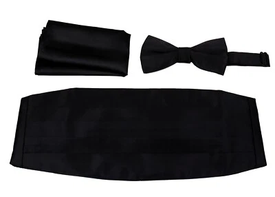 Conjunto de pañuelos de pajarita de 3 piezas negra lisa para hombre formales graduaciones bodas Foto 1 de 3